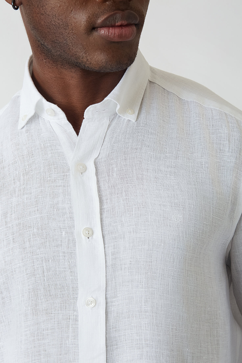 Regular Fit Beyaz Keten Erkek Gömlek - 3