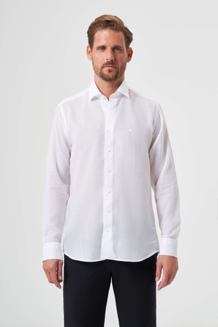 Regular Fit Beyaz Klasik Düz Erkek Gömlek