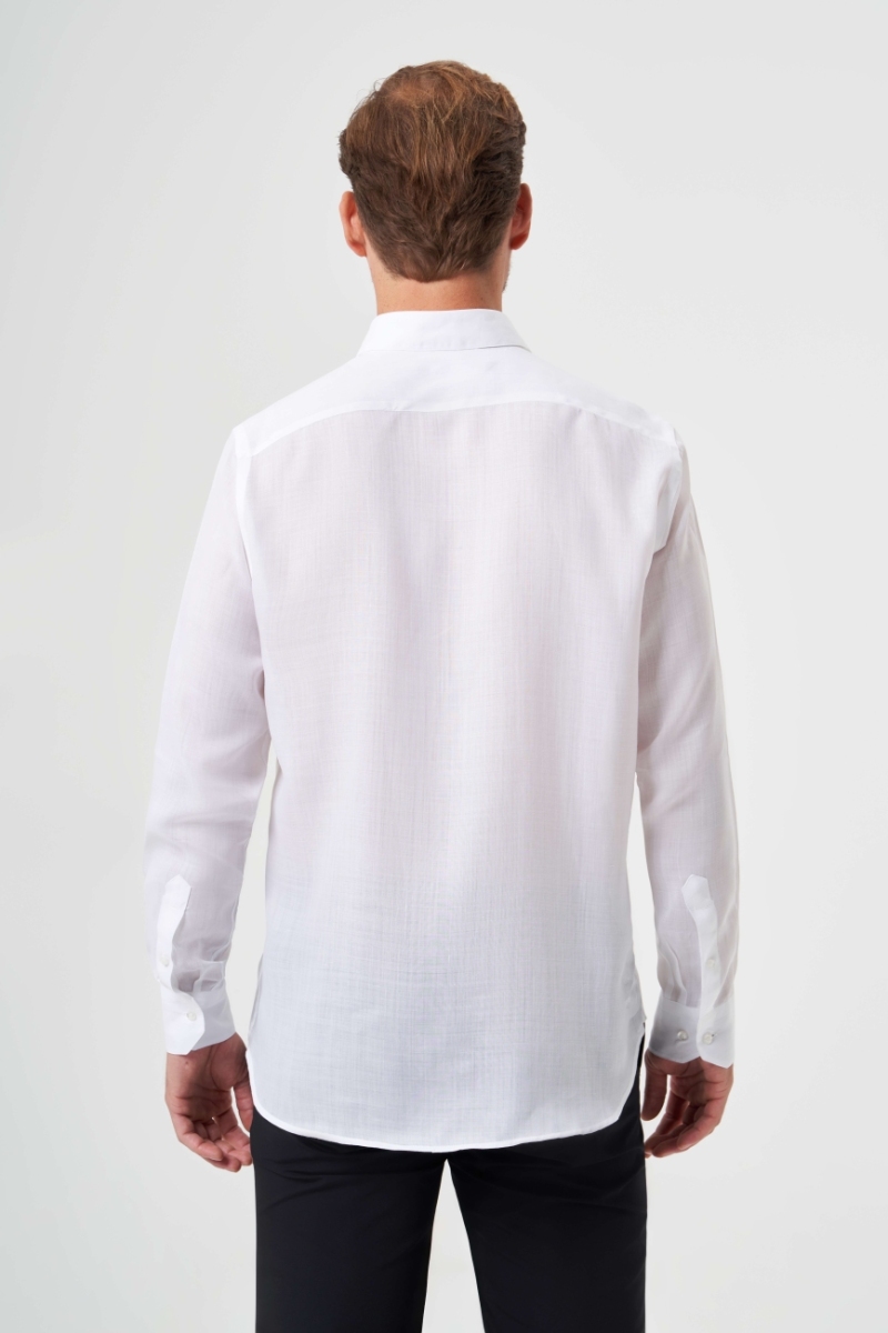 Regular Fit Beyaz Klasik Düz Erkek Gömlek - 2