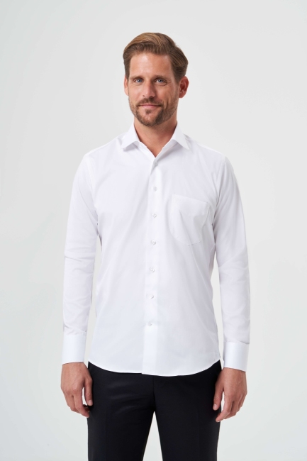Regular Fit Beyaz Saten Basic Erkek Gömlek - 1