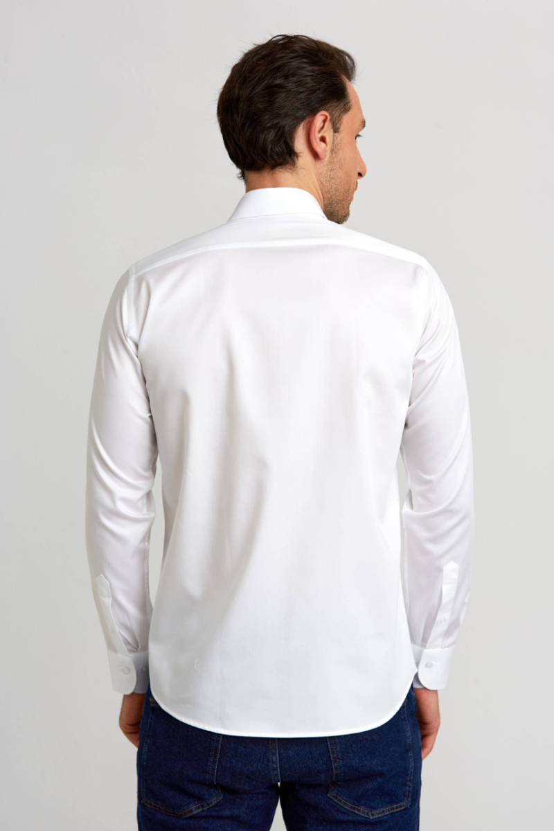 Regular Fit Beyaz Saten Klasik Erkek Gömlek - 2