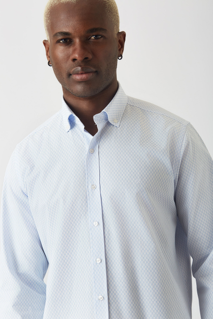 Regular Fit Beyaz Uzun Kol Paşa Yaka Spor Erkek Gömlek - 3