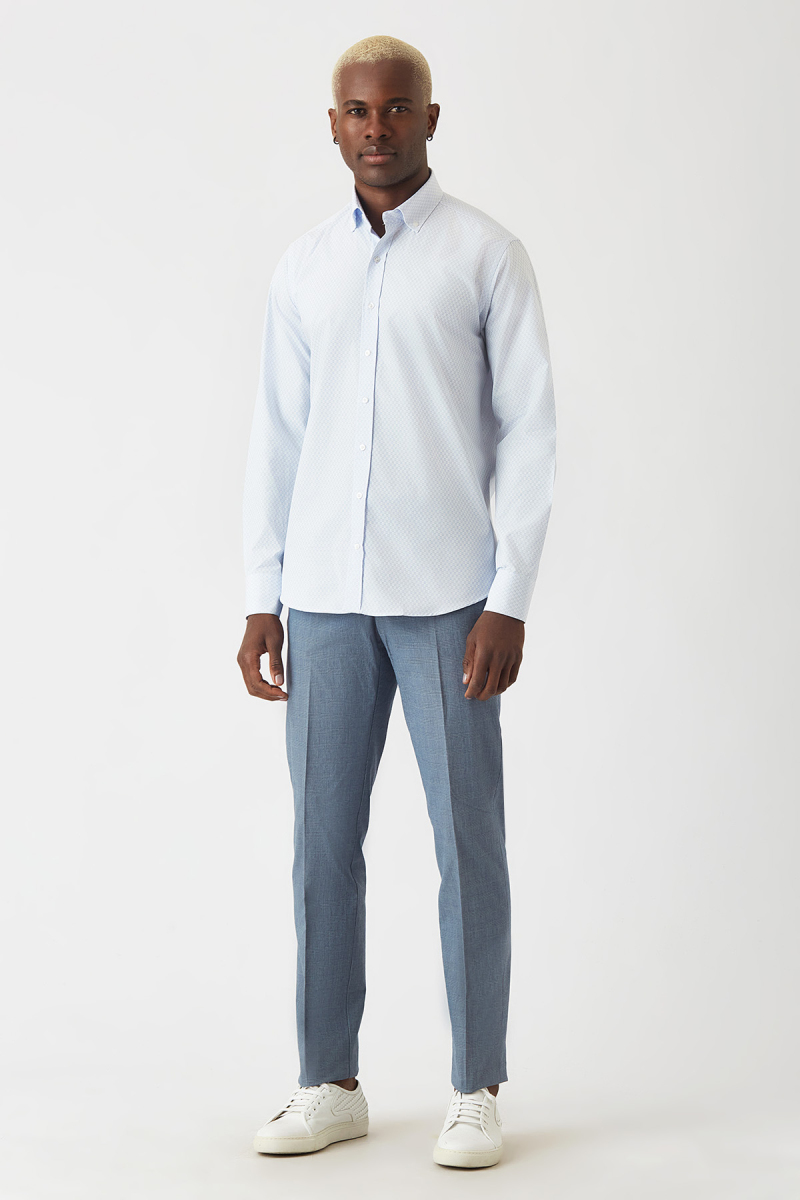 Regular Fit Beyaz Uzun Kol Paşa Yaka Spor Erkek Gömlek - 4