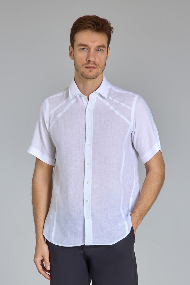 Regular Fit Birit Yaka Beyaz Keten Erkek Gömlek