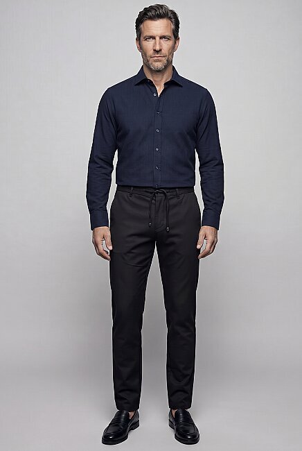 Lacivert Regular Fit Keten Birit Yaka Gömlek (0)