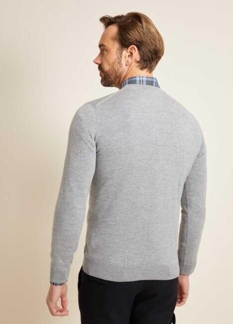 Regular Fit Bisiklet Yaka Gri Erkek Yün Triko (1)