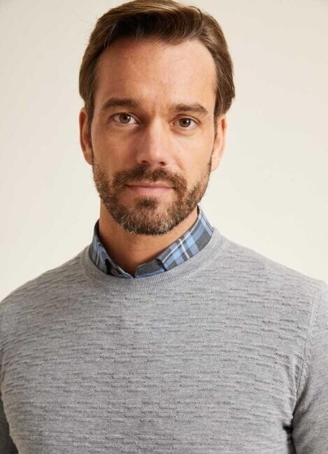 Regular Fit Bisiklet Yaka Gri Erkek Yün Triko - 4