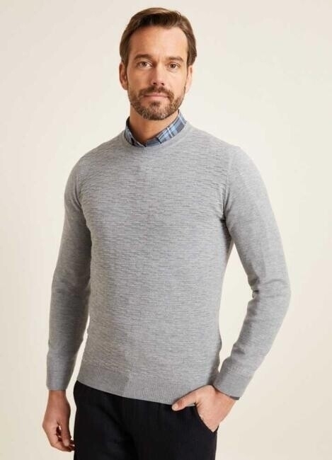 Regular Fit Bisiklet Yaka Gri Erkek Yün Triko - 5