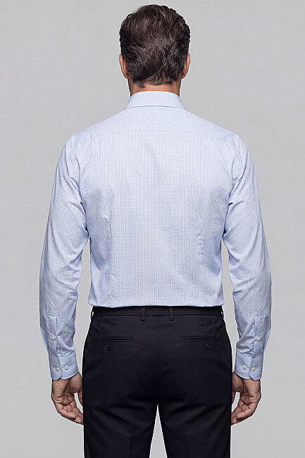 Regular Fit Bisse İtalyan Pamuk Mavi Erkek Gömlek - 2