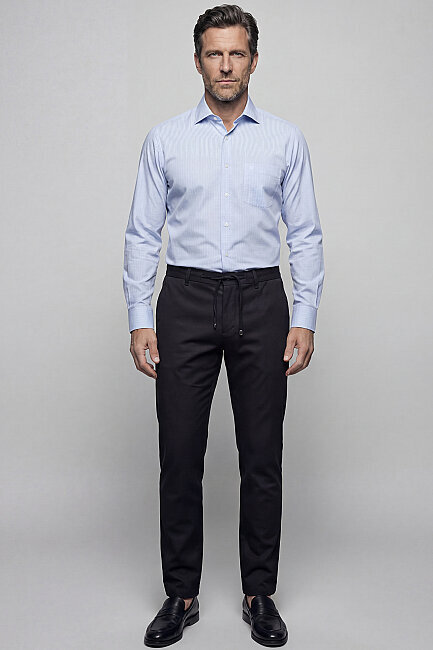 Regular Fit Bisse İtalyan Pamuk Mavi Erkek Gömlek - 5
