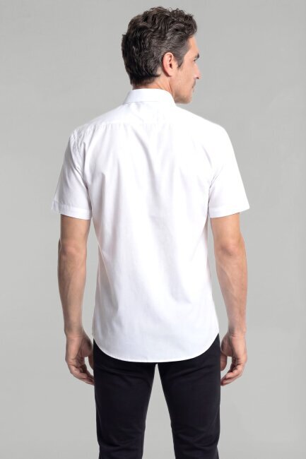 Regular Fit Cepli Kısa Kol Pamuk Beyaz Erkek Gömlek - 2