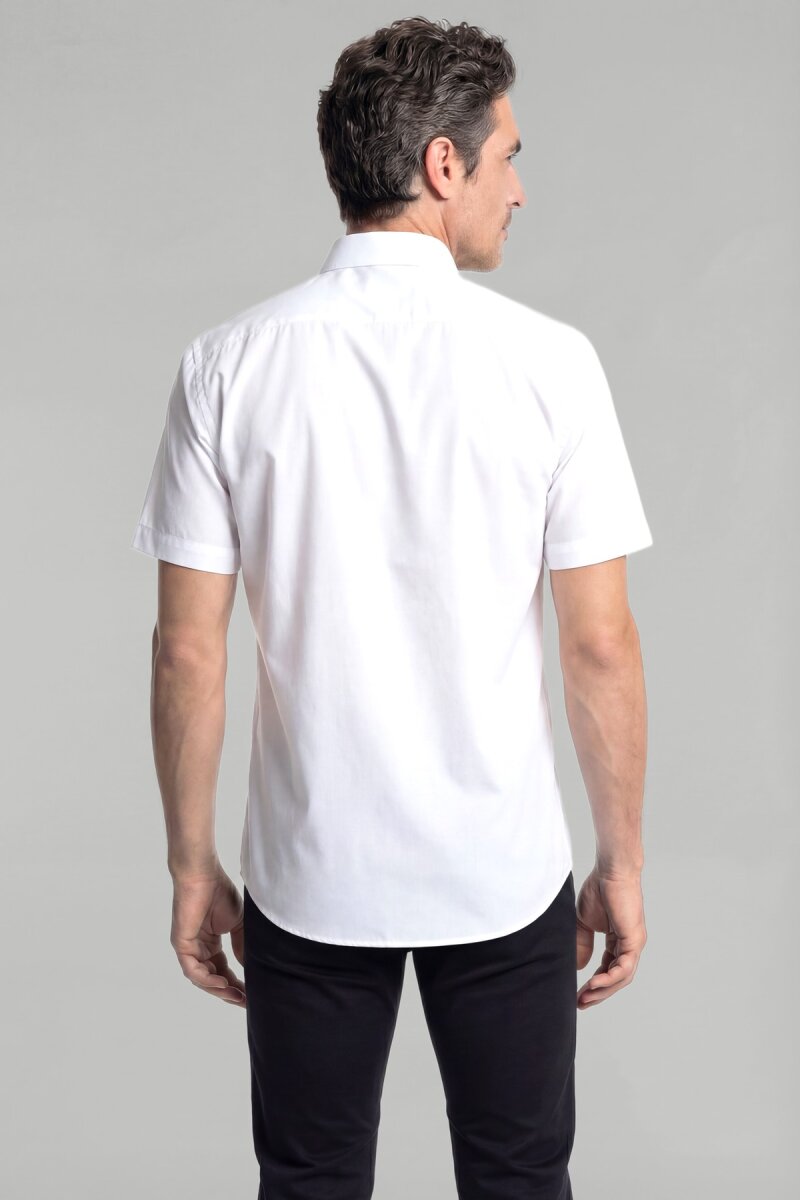 Regular Fit Cepli Kısa Kol Pamuk Beyaz Erkek Gömlek - 2
