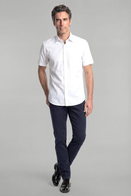 Regular Fit Cepli Kısa Kol Pamuk Beyaz Erkek Gömlek - 3