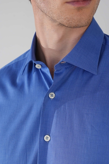 Regular Fit Cepsiz Pamuk Mavi Erkek Gömlek - 3