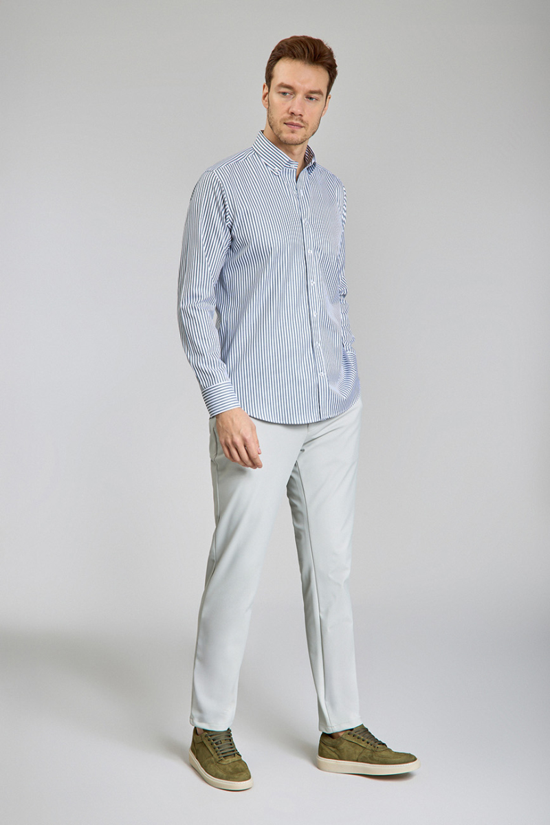 Regular Fit Cepsiz Gri Pamuk Erkek Gömlek - 5