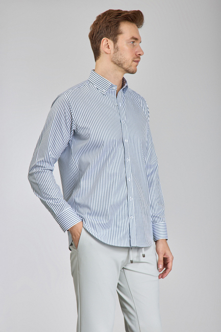 Regular Fit Cepsiz Gri Pamuk Erkek Gömlek - 3