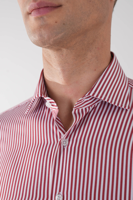 Regular Fit Cepsiz İtalyan Yaka Kırmızı Pamuk Erkek Gömlek - 3