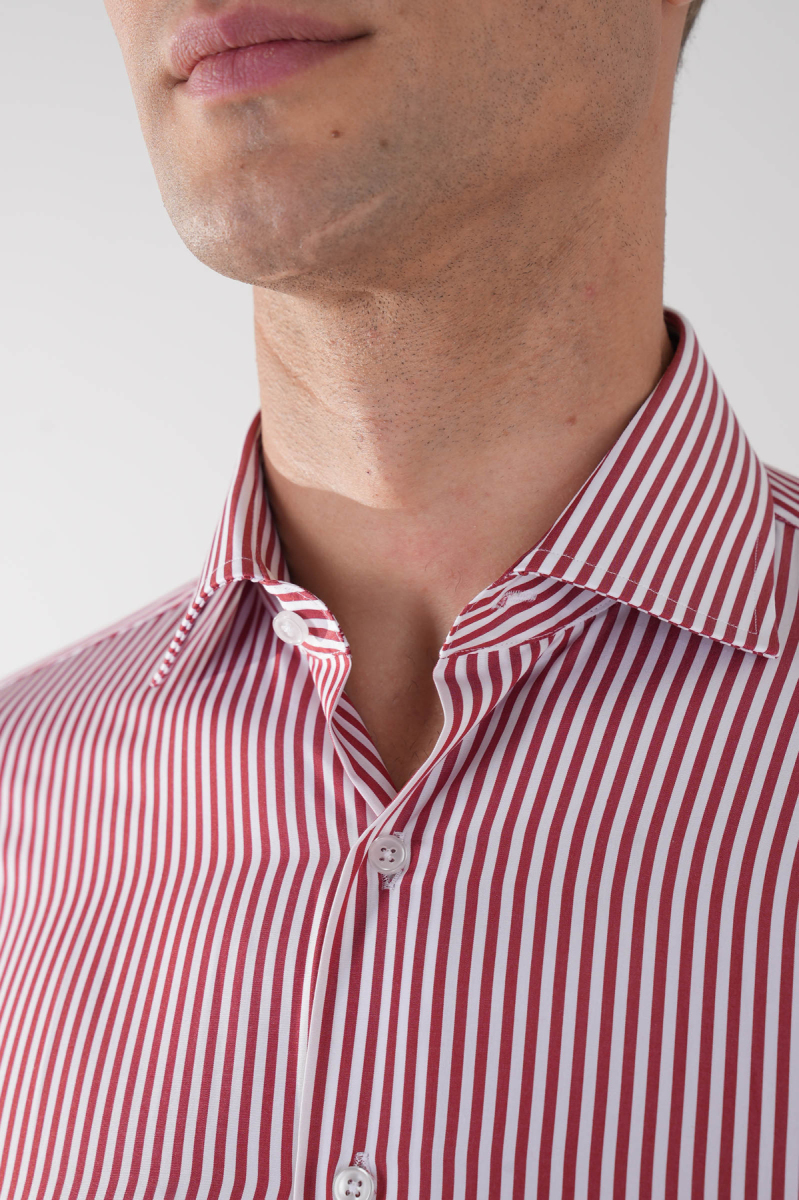 Regular Fit Cepsiz İtalyan Yaka Kırmızı Pamuk Erkek Gömlek - 3
