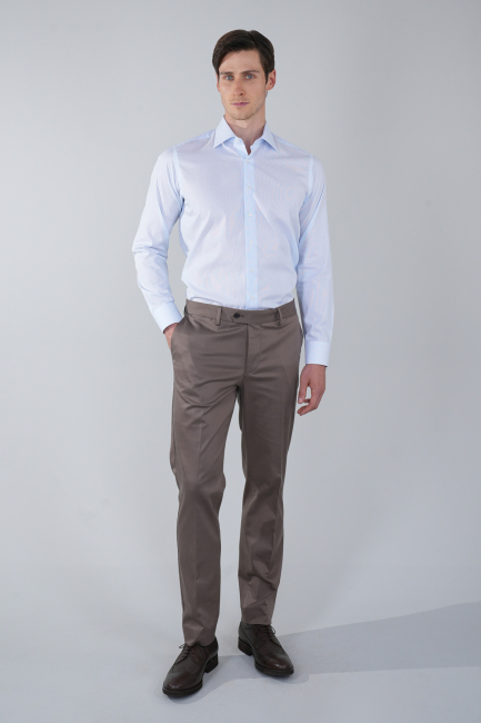 Regular Fit Cepsiz Pamuk Açık Mavi Erkek Gömlek - 5