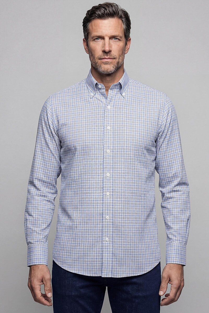 Regular Fit Cepsiz Pamuk Mavi Erkek Gömlek - 1