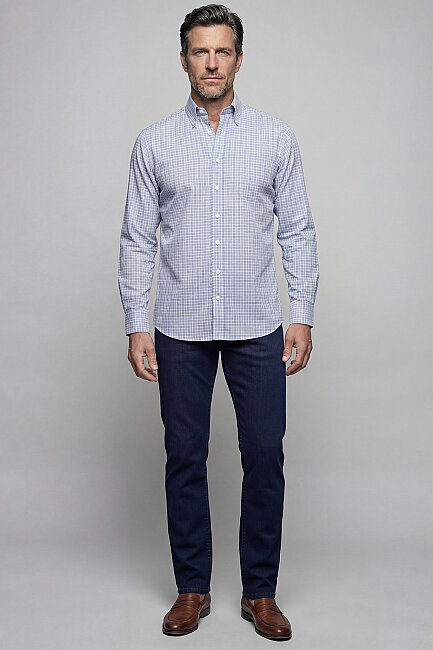 Regular Fit Cepsiz Pamuk Mavi Erkek Gömlek (5)