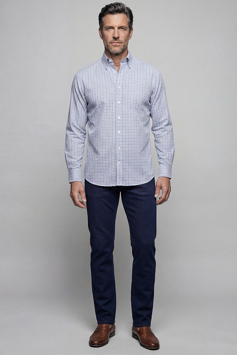 Regular Fit Cepsiz Pamuk Mavi Erkek Gömlek - 6