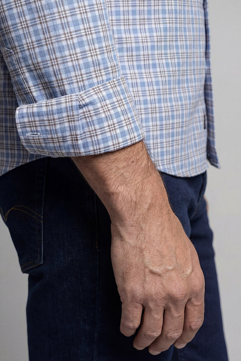 Regular Fit Cepsiz Pamuk Mavi Erkek Gömlek - 5