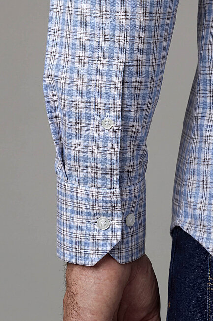 Regular Fit Cepsiz Pamuk Mavi Erkek Gömlek (3)