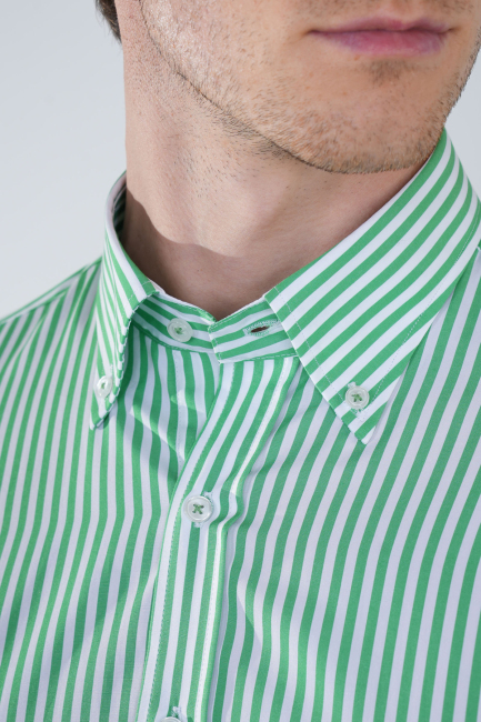 Regular Fit Cepsiz Yeşil Pamuk Erkek Gömlek - 3