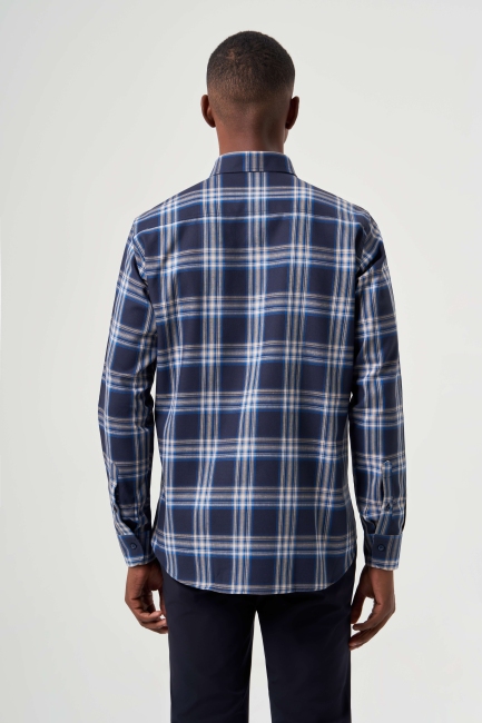 Regular Fit Çift Cepli Ekoseli Lacivert Spor Erkek Gömlek - 2
