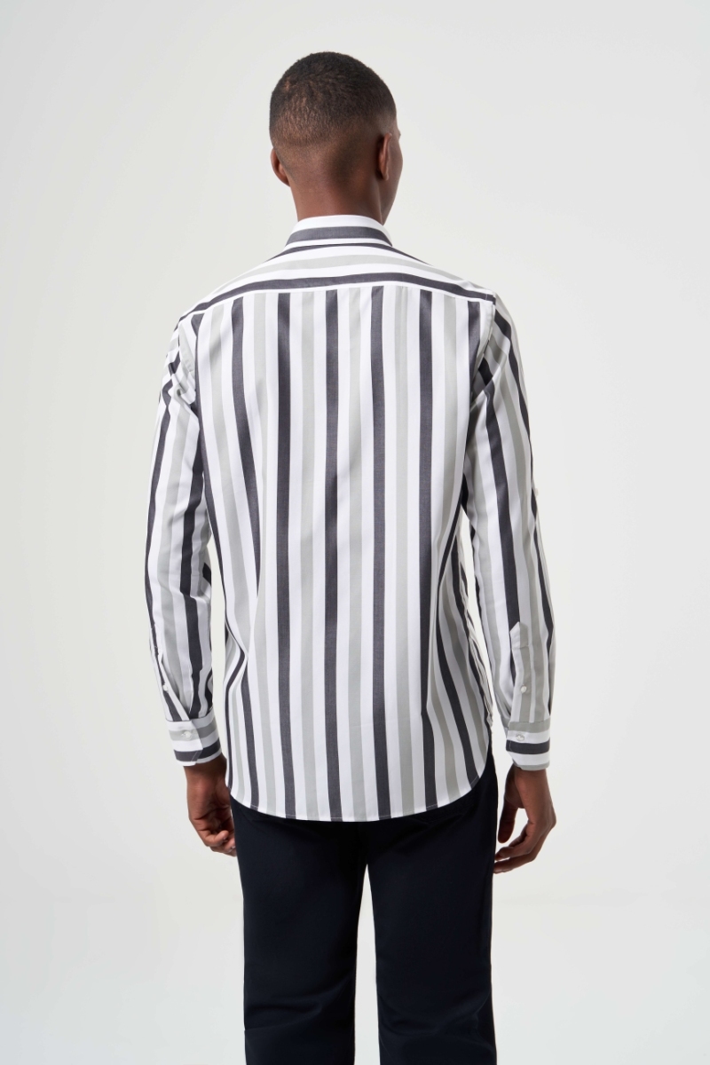 Regular Fit Çizgili Açık Yeşil Erkek Spor Gömlek - 2