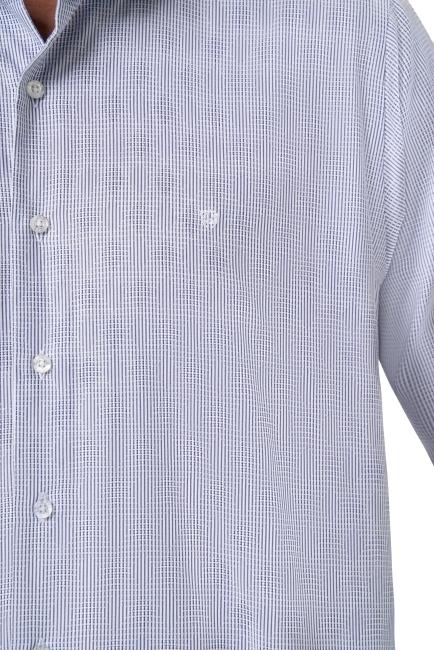 Regular Fit Çizgili Klasik Lacivert Erkek Gömlek - 3