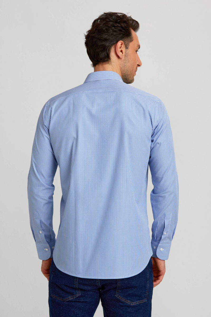 Regular Fit Çizgili Mavi Basic Erkek Gömlek - 2