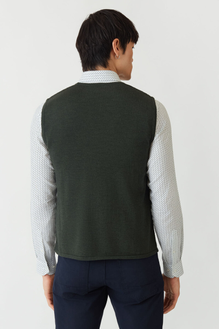 Regular Fit Desenli Haki Erkek Triko Yelek  (1)