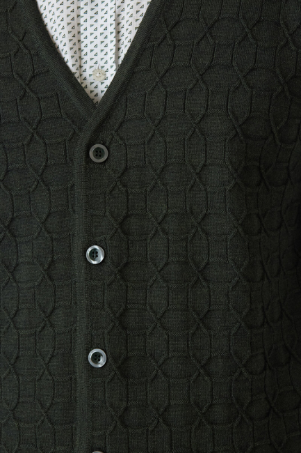 Regular Fit Desenli Haki Erkek Triko Yelek  - 3