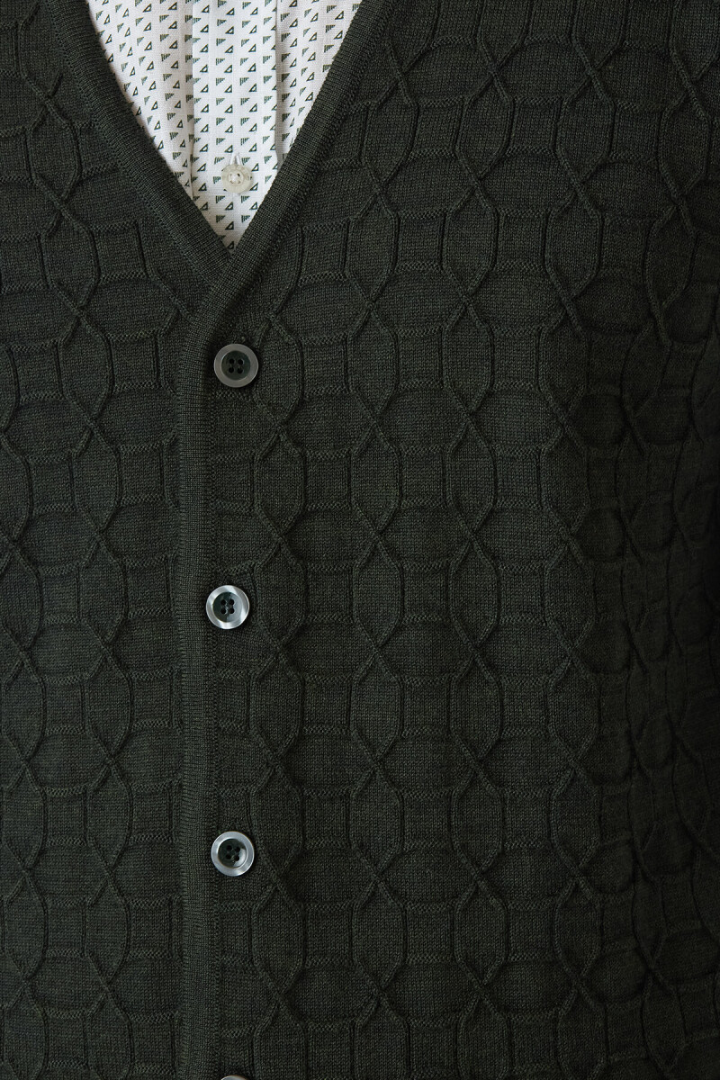 Regular Fit Desenli Haki Erkek Triko Yelek  - 3