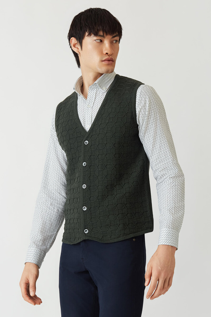 Regular Fit Desenli Haki Erkek Triko Yelek  - 4