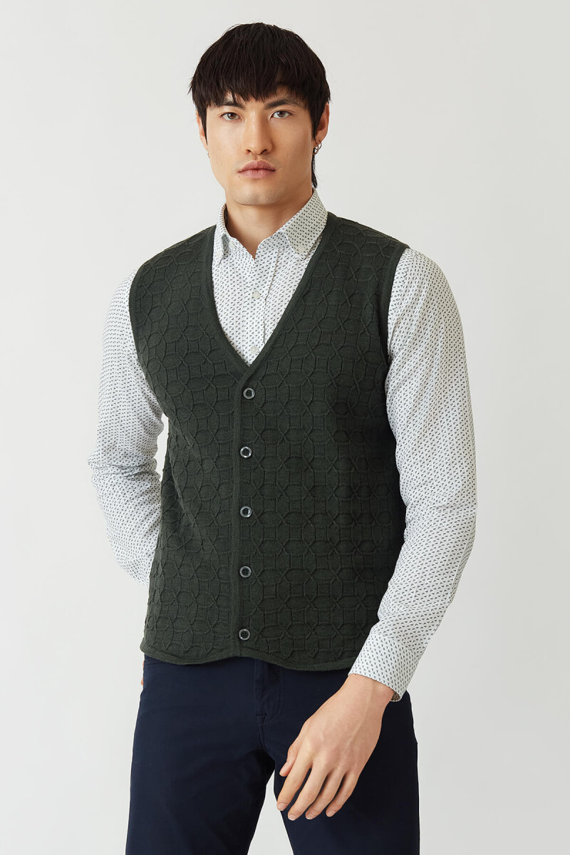 Regular Fit Desenli Haki Erkek Triko Yelek  - 5