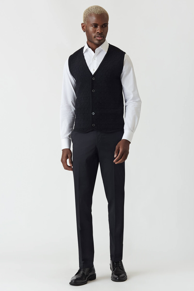 Regular Fit Desenli Siyah Erkek Triko Yelek  - 5