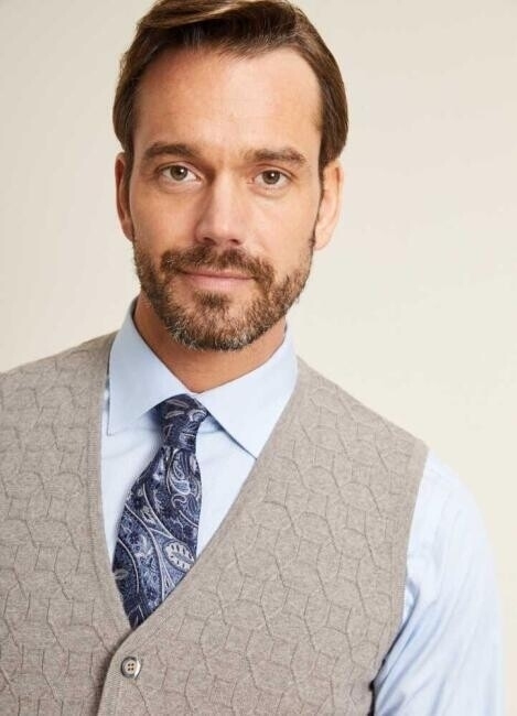 Regular Fit Desenli Vizon Erkek Triko Yelek  - 4