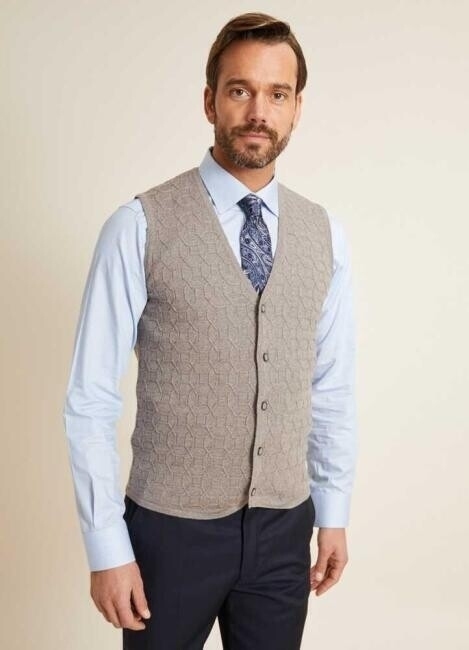 Regular Fit Desenli Vizon Erkek Triko Yelek  - 5