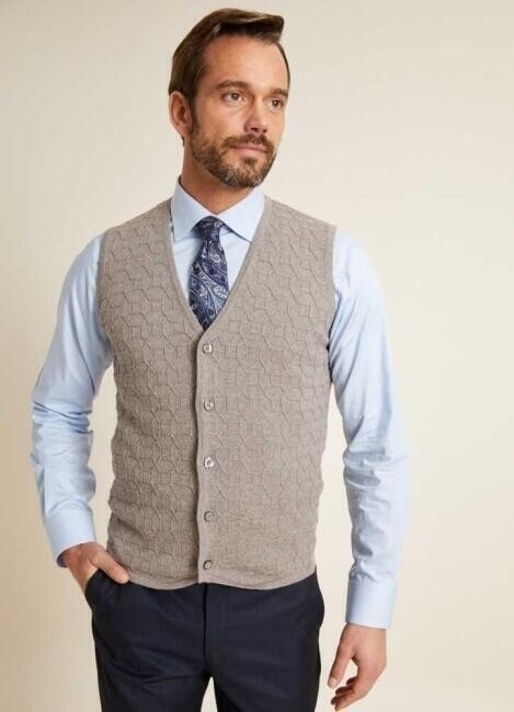 Regular Fit Desenli Vizon Erkek Triko Yelek  - 3