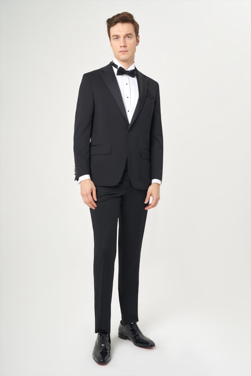 Regular Fit Drop 6 Siyah Erkek Yün Smokin Takım - 5