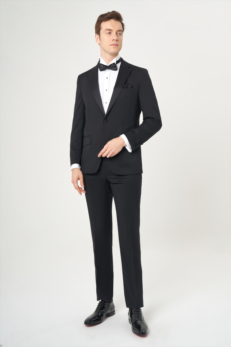 Regular Fit Drop 6 Siyah Erkek Yün Smokin Takım