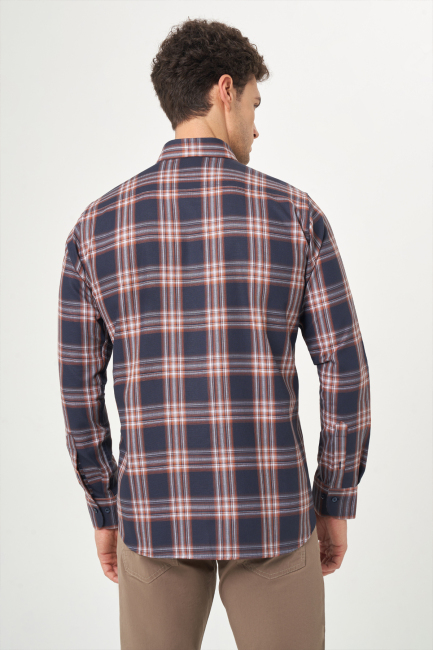 Regular Fit Ekoseli Kahve Spor Erkek Gömlek - 2