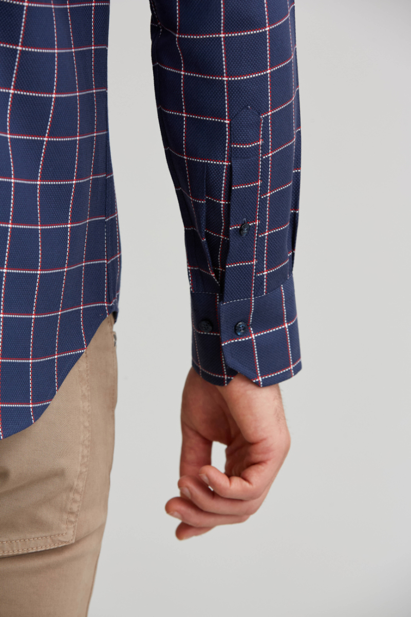 Regular Fit Ekoseli Kırmızı Çizgili Spor Erkek Gömlek - 4