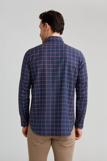 Regular Fit Ekoseli Kırmızı Çizgili Spor Erkek Gömlek - 3