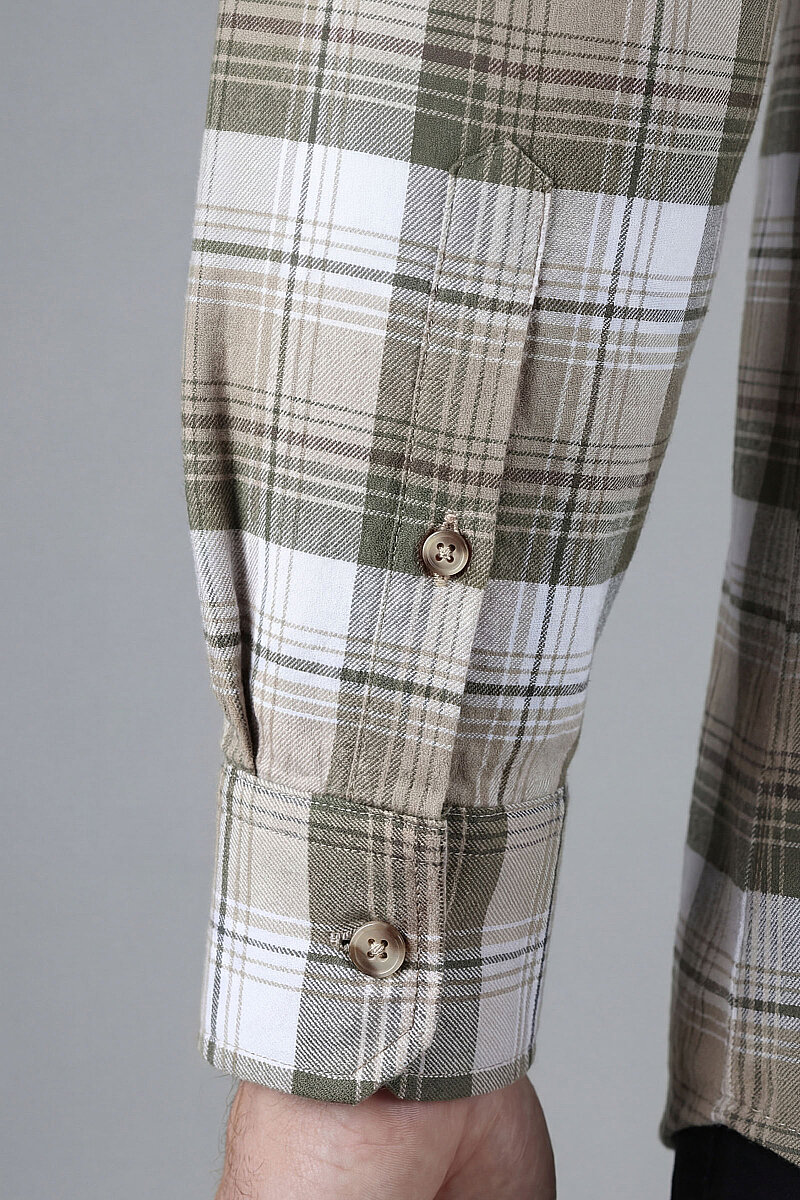 Regular Fit Ekoseli Kışlık Pamuk Bej Erkek Gömlek - 4