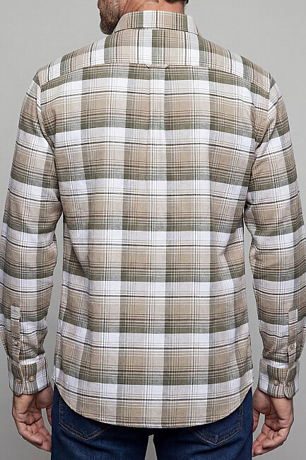 Regular Fit Ekoseli Kışlık Pamuk Bej Erkek Gömlek - 2