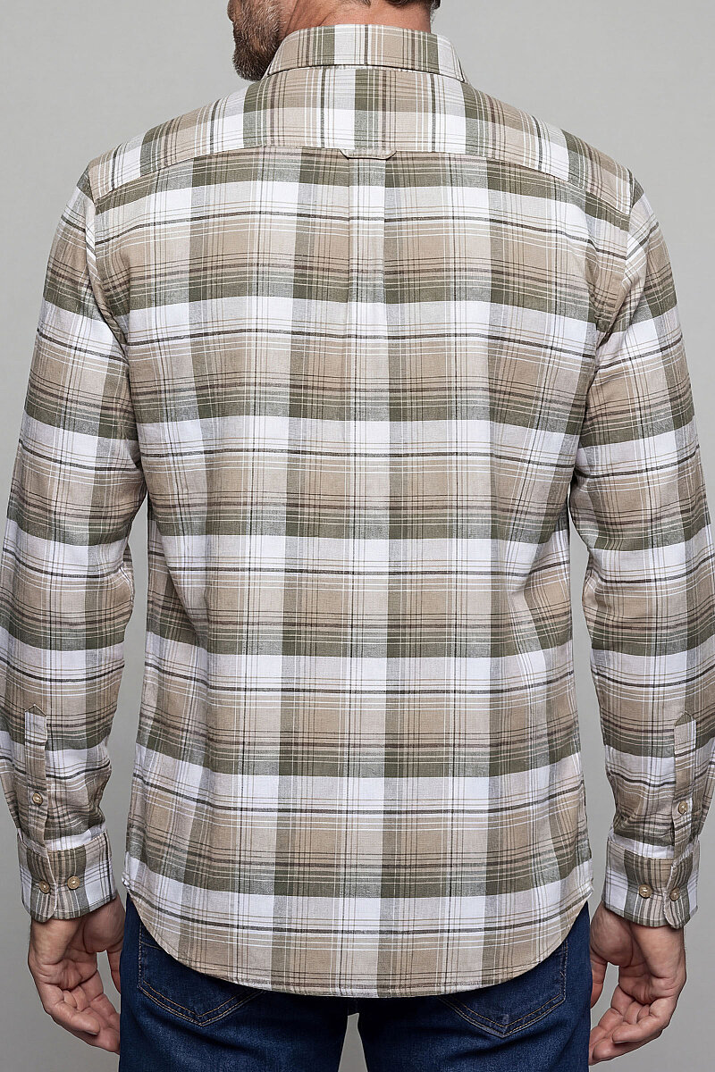 Regular Fit Ekoseli Kışlık Pamuk Bej Erkek Gömlek - 2